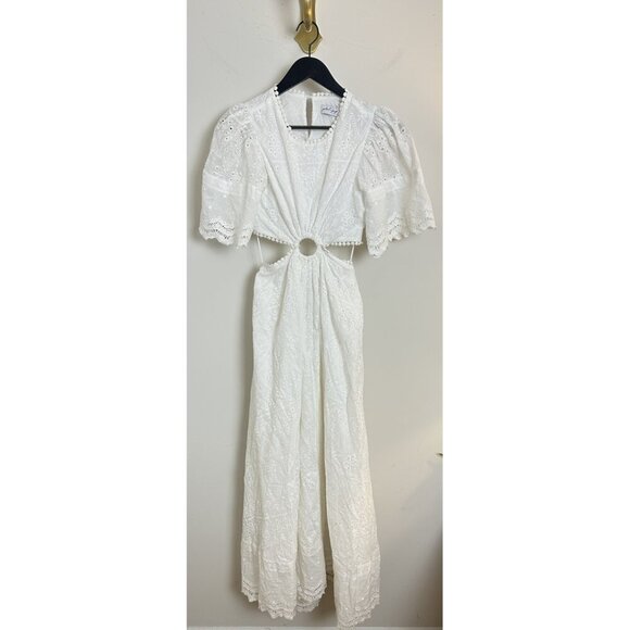 PETAL & PUP Merletto Short Sleeve Cutout Eyelet Maxi Dress in White Size Small - Picture 5 of 15